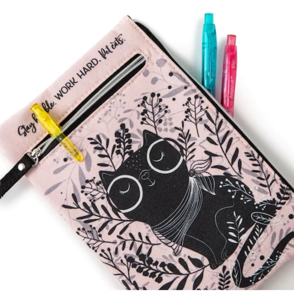 Pink/Black Cat Pencil Pouch